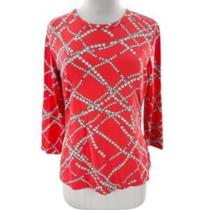 J. McLaughlin pink Catalina cloth pearl chain top sz M